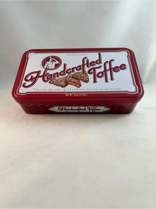 Williams Sonoma Handcrafted Toffee Tin - Red & White