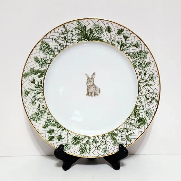 RARE Williams Sonoma New Garden Lattice Bunny Dinner Plate 10 1/2