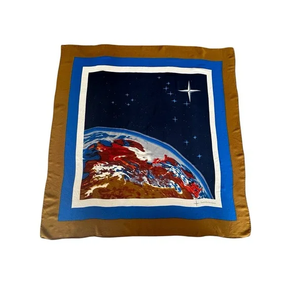 VTG Deutsche Aerospace Abstract World Globe Space 100 silk hand rolled scarf 34