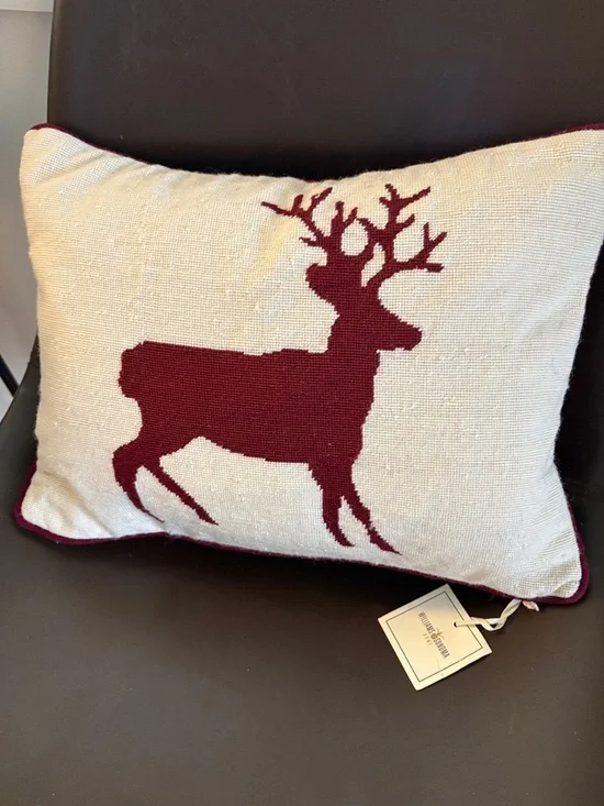 Williams Sonoma needle point deer Christmas pillow- 12