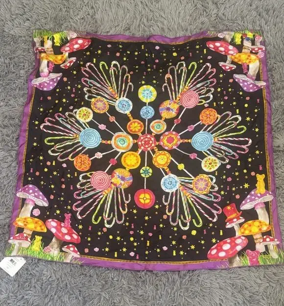 ECHO Silk Scarf Mushrooms Candy Canes Lollipops Gummy Bears Rave Y2KTrippy 35x35