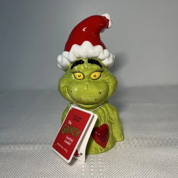 NEW RARE Williams Sonoma Grinch Figural Ceramic Candle 60 HR Burn Time Christmas