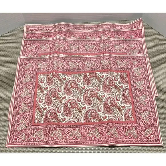 Williams Sonoma Pink Paisley Reversible Placemats Set of 4 Cotton 14x20