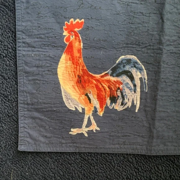 (2) William Sonoma 19” X 13” Navy With Hand Painted Rooster & Hen Designs.