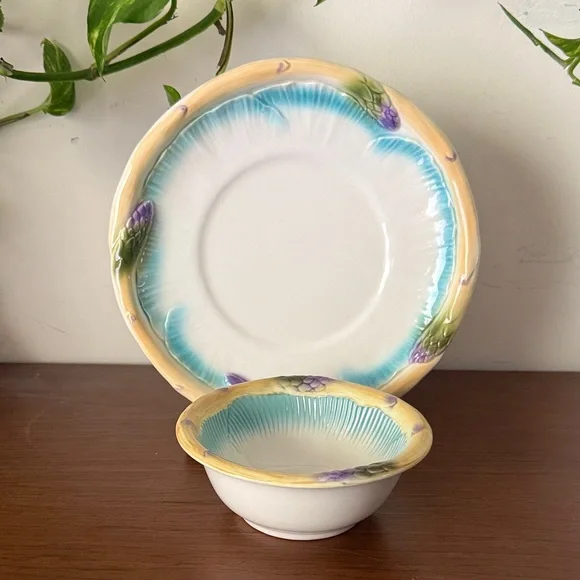 Elegant Floral Rimmed Plate and Bowl Set