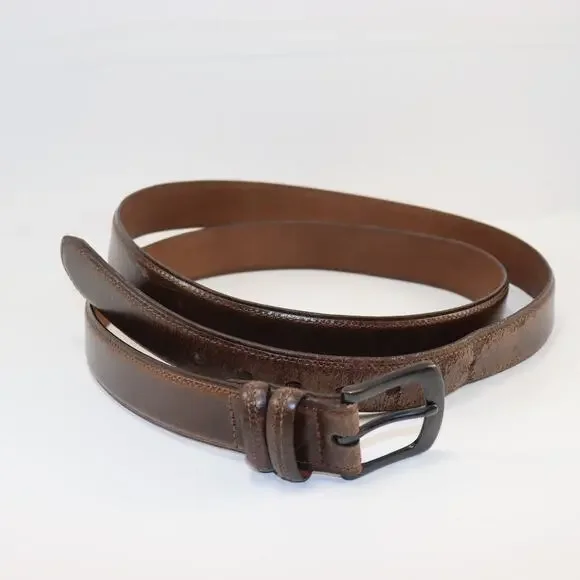 Men’s Brown Genuine Leather Belt Bronze Buckle Oversize Size‎ 58/60 XL