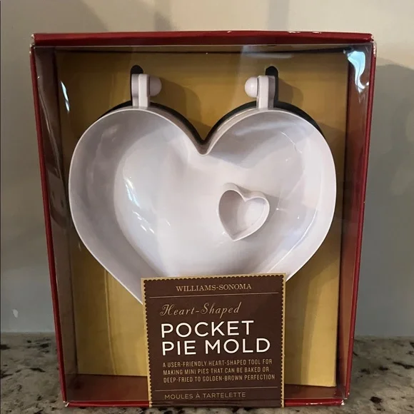 Williams Sonoma White Heart-Shaped Pocket Pie Mold with Red Trim
