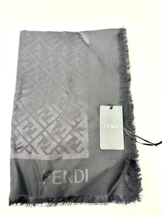 FENDI FF Zucca Monogram Shawl Wrap Scarf Silk/Wool NWT