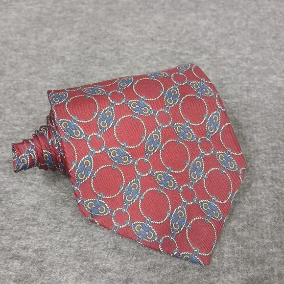Bert Pulitzer Made In Usa Men's Red Chainlink‎ Pattern 100% Silk Tie