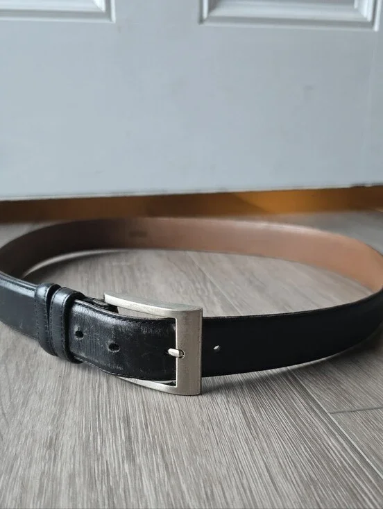 Allen Edmonds Black Leather Dress Belt Size 38 Silver Buckle Made in USA