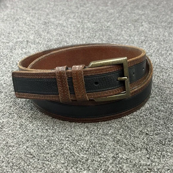 Allen Edmonds Leather Belt Mens 38 Brown Black Two Tone Casual USA Brass Buckle