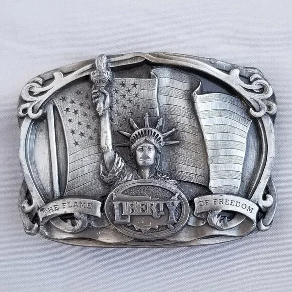 Belt Buckle Pewter 1985 Statue Of Liberty The‎ Flame Of Freedom USA By Bergamot