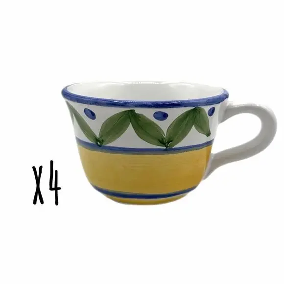 Set of 4 Williams Sonoma Marisol Large Tea Cup / Coffee Mugs
