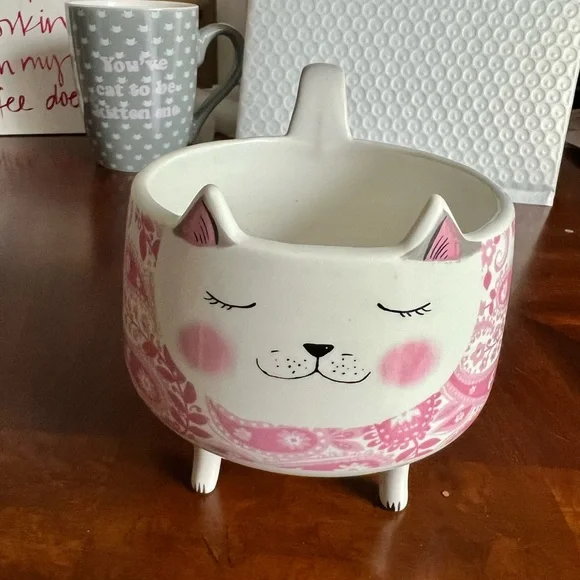 GUC Arlington Designs Cat Mug with Legs Pink Paisley