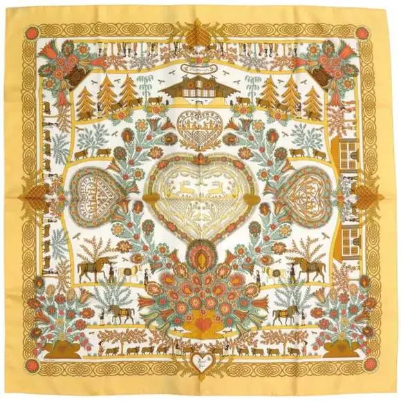 HERMES Authentic Black Silk Scarf