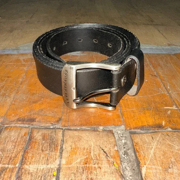 Levi Strauss Belt‎ Men's Size 46 Black Genuine Leather Stainless Steel Buckle