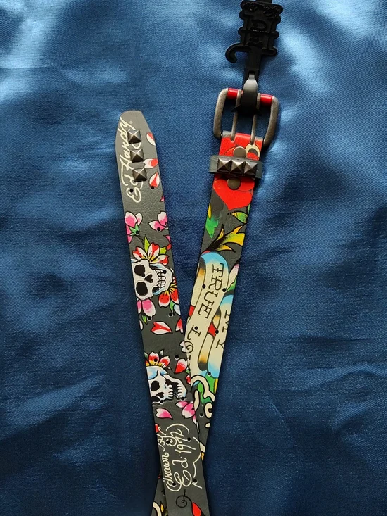 Ed Hardy Tattoo Print Faux Leather Belt With Studs Mens Size 40 NEW