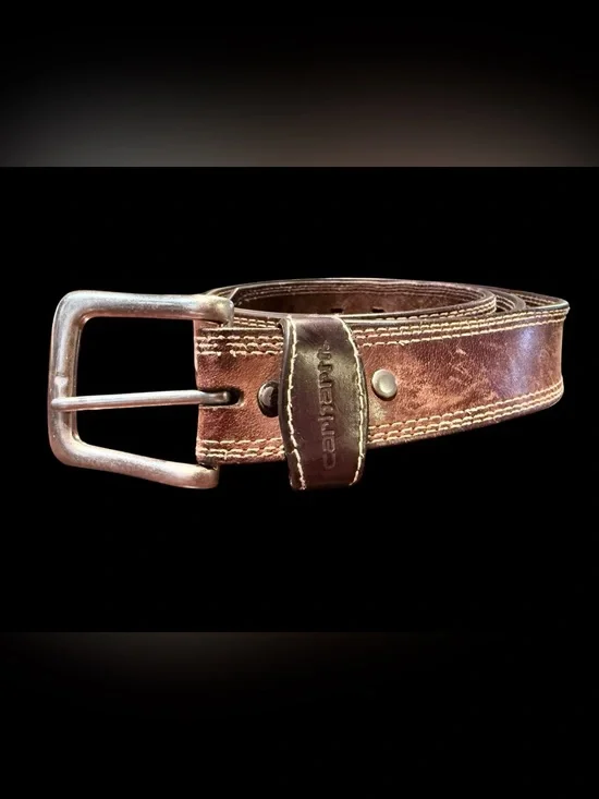 Carhartt Men’s Brown Belt Size 48 1.5in Buckle Logo Adjustable Solid