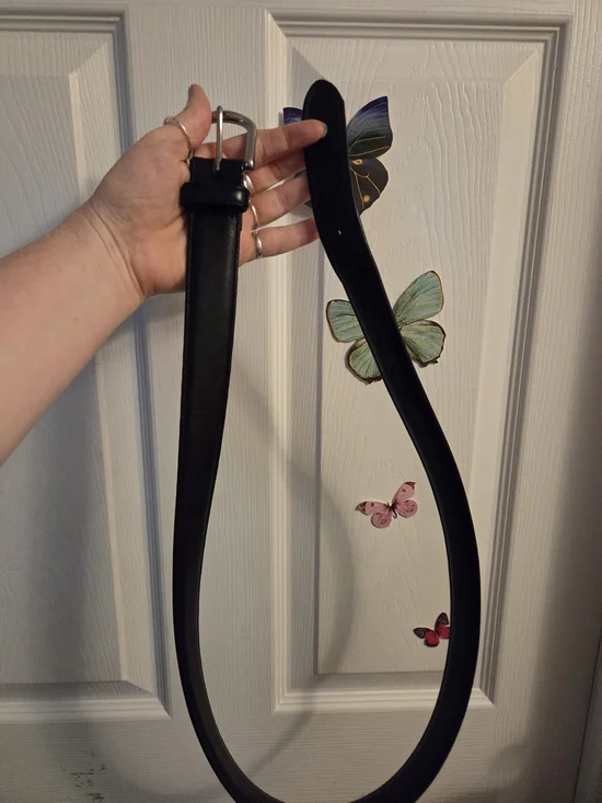 L.L. Bean Black Leather Belt with Silver Buckle Size 38