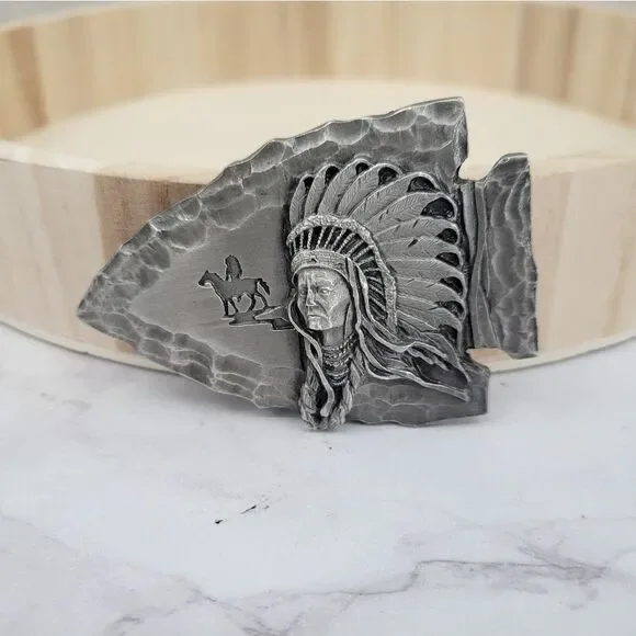 Siskiyou Buckle Co 80's Arrowhead Indian Chief Belt Buckle Silver Toned
