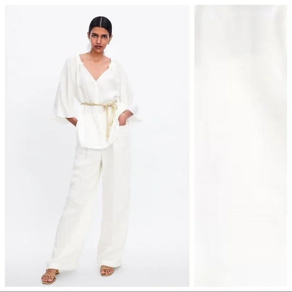 NWT. Zara White Linen Blouse. Size M.