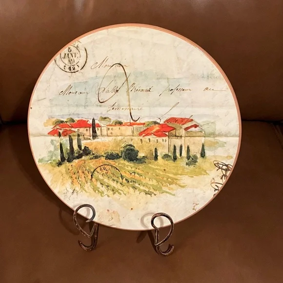Paysage by William Sonoma Cheese Serving Plate w/ Decorative Metal Stand