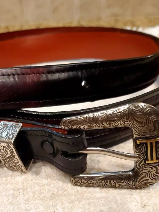 NEW Men's LUCCHESE Genuine Dark Brown Leather Custom Belt Silver Buckle Size 48