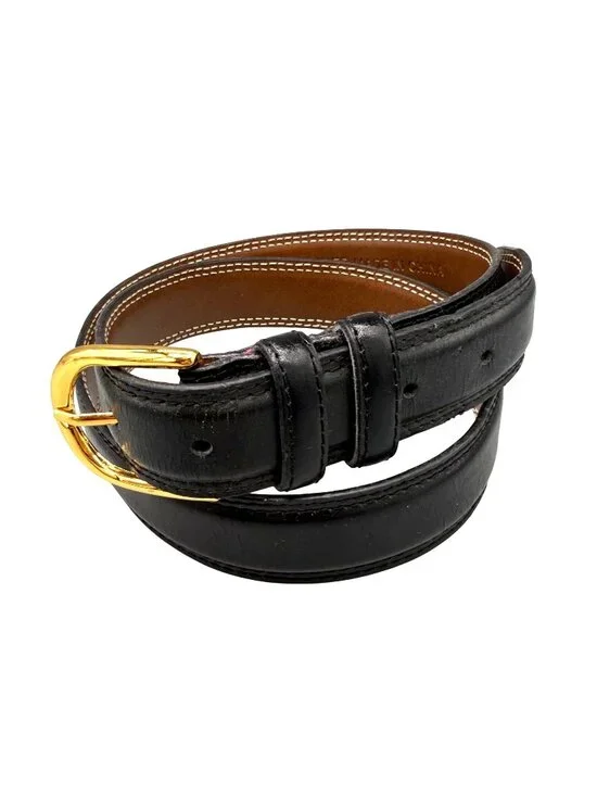A&E Group St. Louis Men's Dress Belt Sz 34 Black Leather Classic Gold Buckle