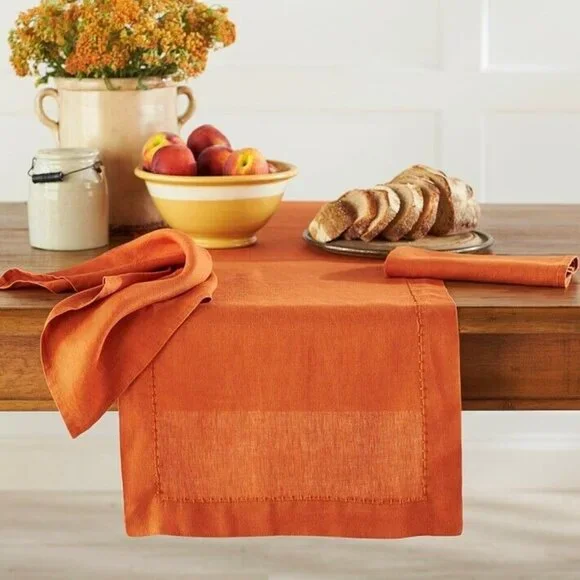 Williams Sonoma Italian Washed Linen Pumpkin Table Runner 18x108 NWOT