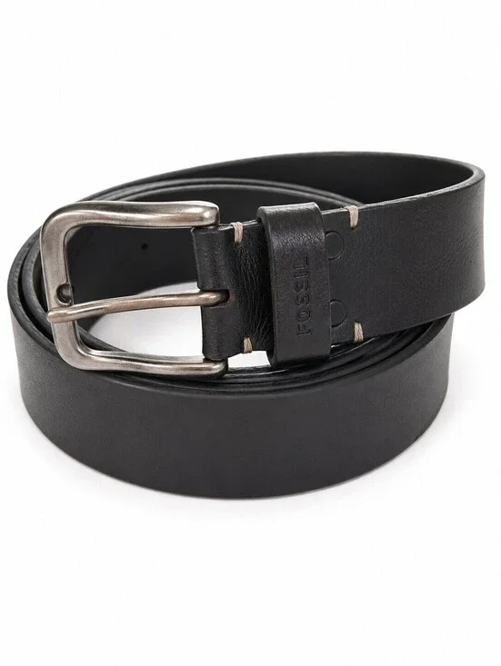 Fossil Brody Men's Genuine Leather Black Belt Size 44/110 with Silver Buckle
