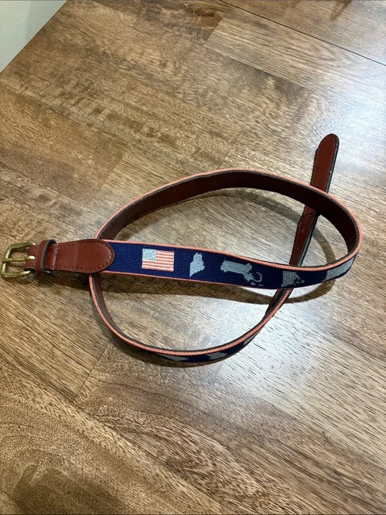 Smathers & Branson American Flag Needlepoint Belt in Navy Size 40