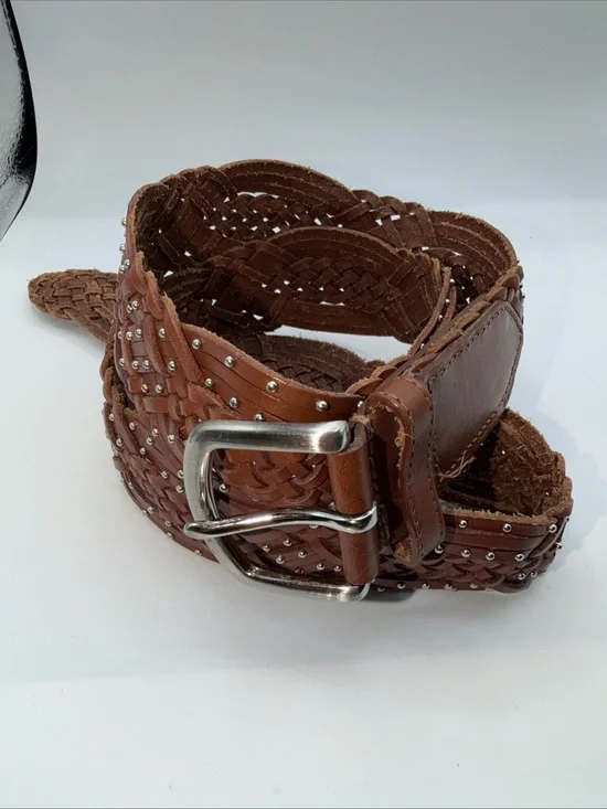 Talbots Brown Woven Leather Belt with Stud Accents women Sz Medium