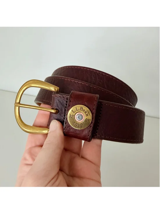 L.L.Bean Men's Brown Genuine Full Grain Leather Bullet Belt Size 42 USA Made