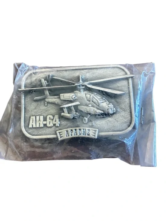 Vintage 1983 AH-64 Apache Military Aircraft Pewter Belt Buckle