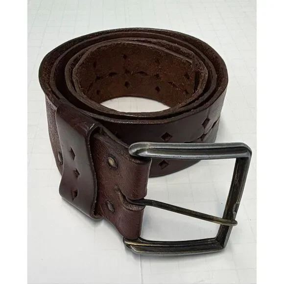 Brown Leather Perforated a belt unisex 39” Long