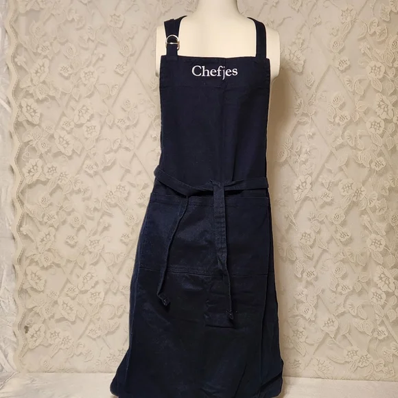 🔥 Bib Apron Full Length 100% Cotton Dark Blue With Ties and Double Front