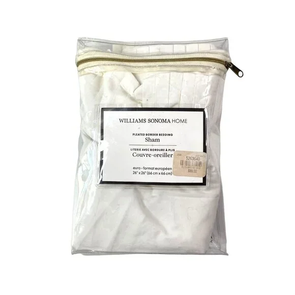 Williams Sonoma Pleated Border Euro Sham Solid White 100% Cotton 26