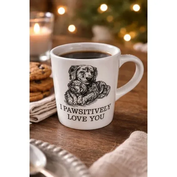 Williams Sonoma I Pawsitively Love You Dog Mug 14oz Ceramic Coffee Cup