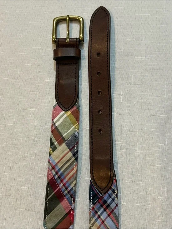 Brooks Brothers 346 Patchwork Madras Leather Belt Size 42