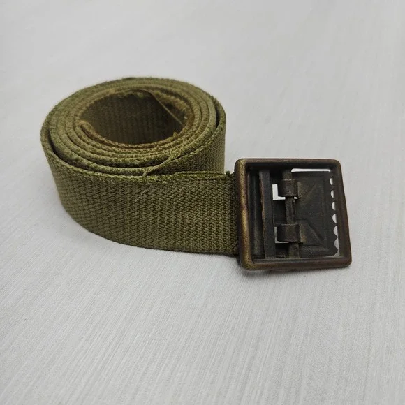 Vintage Military Olive Drab Canvas Web Belt Brass Friction Buckle 40 Inch