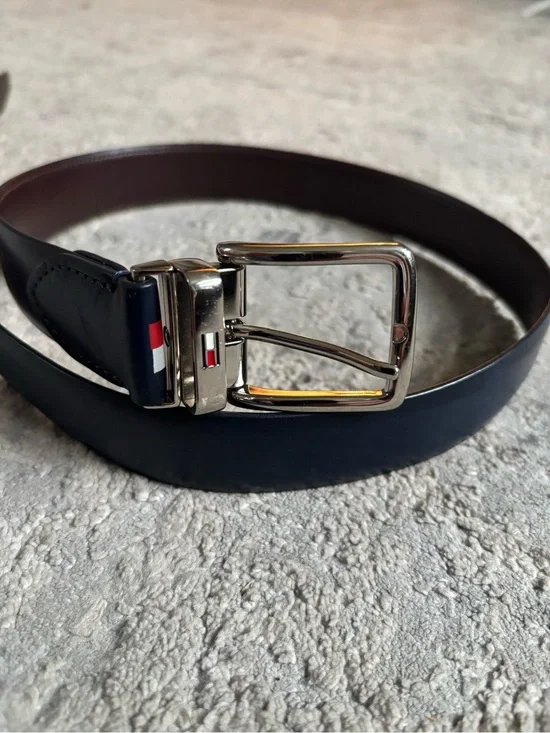 Tommy Hilfiger Navy and Brown Reversible Leather Dress Belt