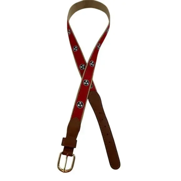 Zep-Pro Tennessee Tri-Star Ribbon Belt/Red W/Brown Leather tabs