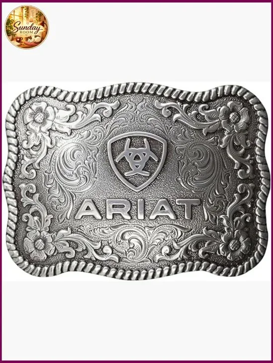 Scalloped Belt Buckle with Western Floral Design and Twisted Rope Edge