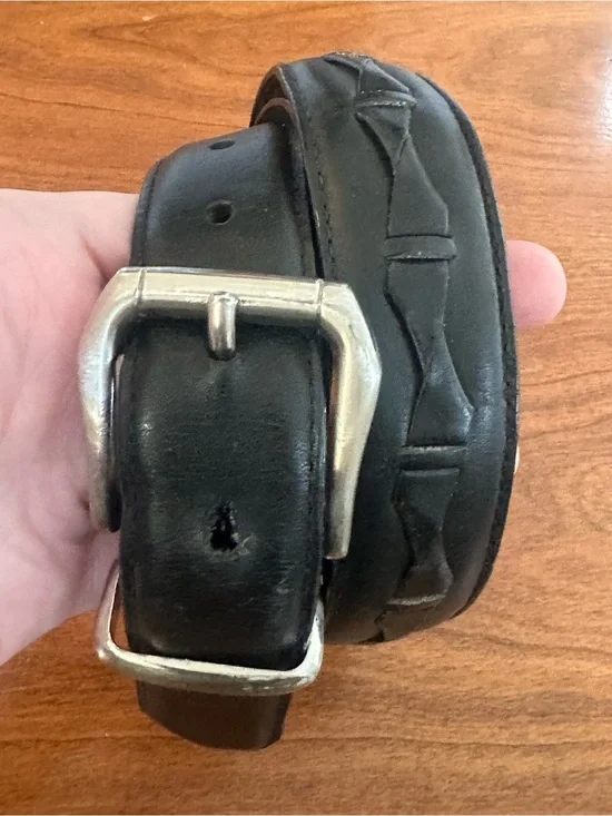 Vintage Full Grain Leather Black Belt 35–39 USA Made Minimal Classic