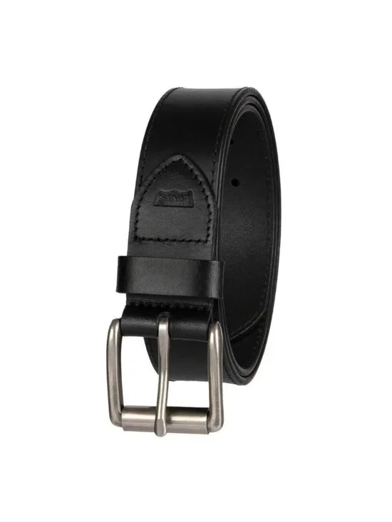 Levis Men's Medium 34-36 Black Leather Belt With Silver Buckle Durable e1765