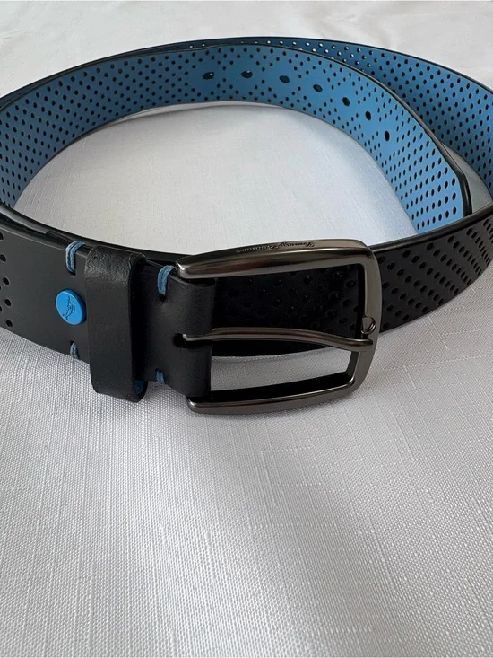 Tommy Bahama Black and Blue Perforated Leather Belt