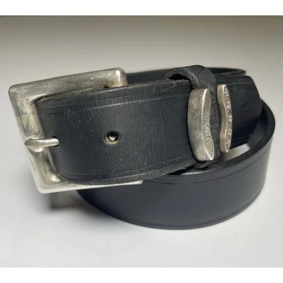 GUESS Black Leather Retro Y2K Men's Belt Made In USA Distressed