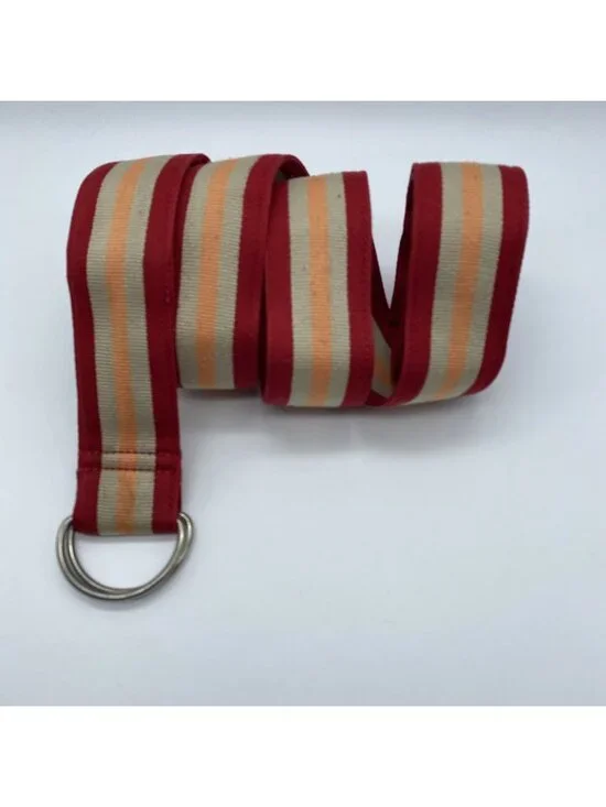 Unbranded Red Tan Orange Striped D-Ring Belt Men's Size L End to End 46
