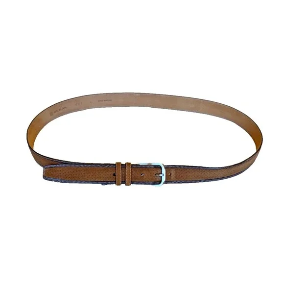 Mezlan Men's Genuine Leather Belt; Textured/2 Tone;Made in Spain; Brown; Size 44
