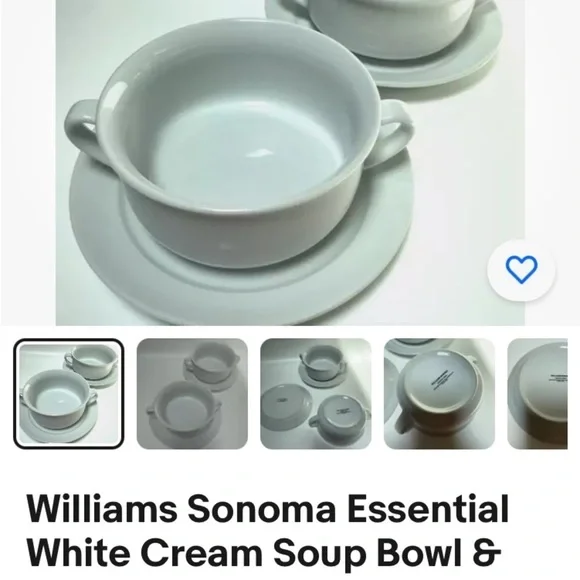 Williams Sonoma Essential white cream soup bowl with saucer 2 sets available